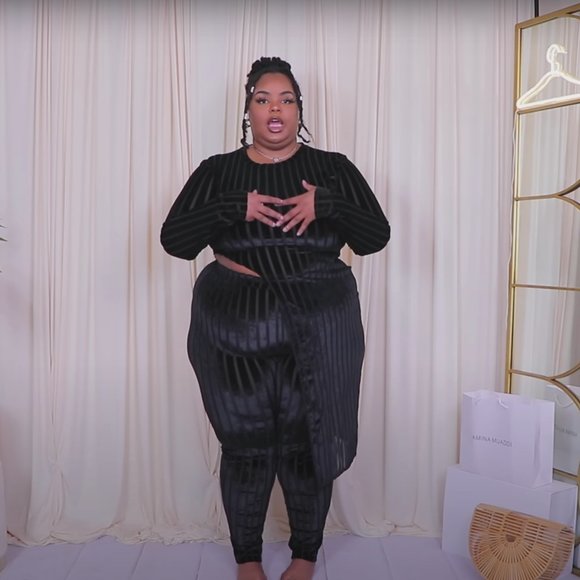 AS. Black Mesh + Velvet Striped Set 2 PC - Picture 4 of 4